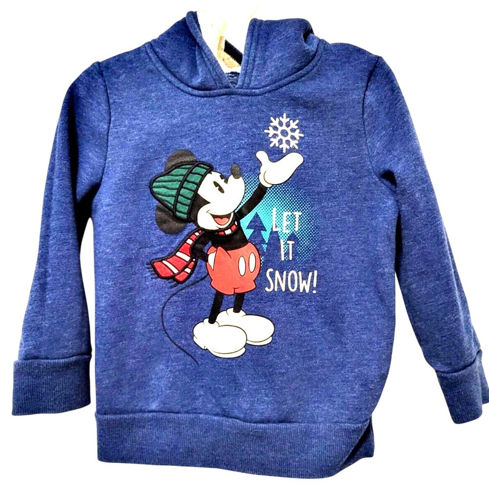 DISNEY Mickey Mouse Let It Snow Fleece Hoodie Blue Long Sleeves Child Size 3T